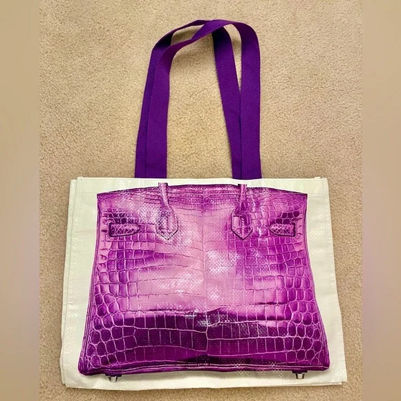 Croc “Print” Reusable Shopping Tote in Purple - Picture 4 of 10